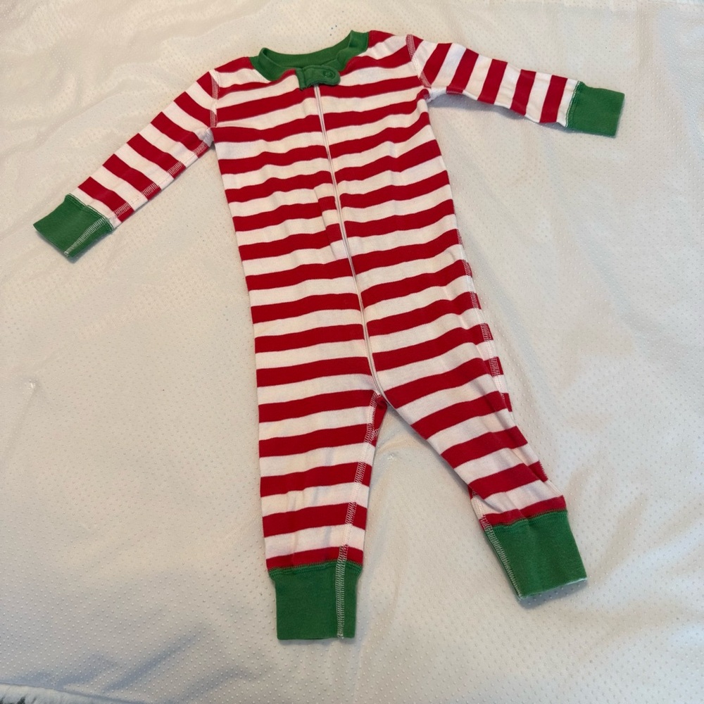 Hanna Andersson Red White Striped Green One Piece Pajamas 9-12 Months Euro 70